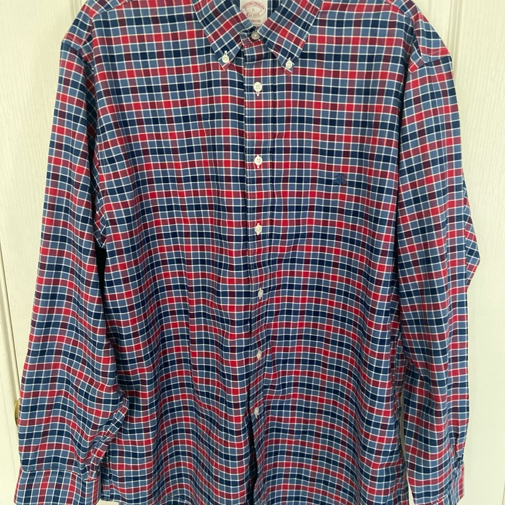 Brooks Brothers Madison Red and Blue Checkered Men's Shirt Large
